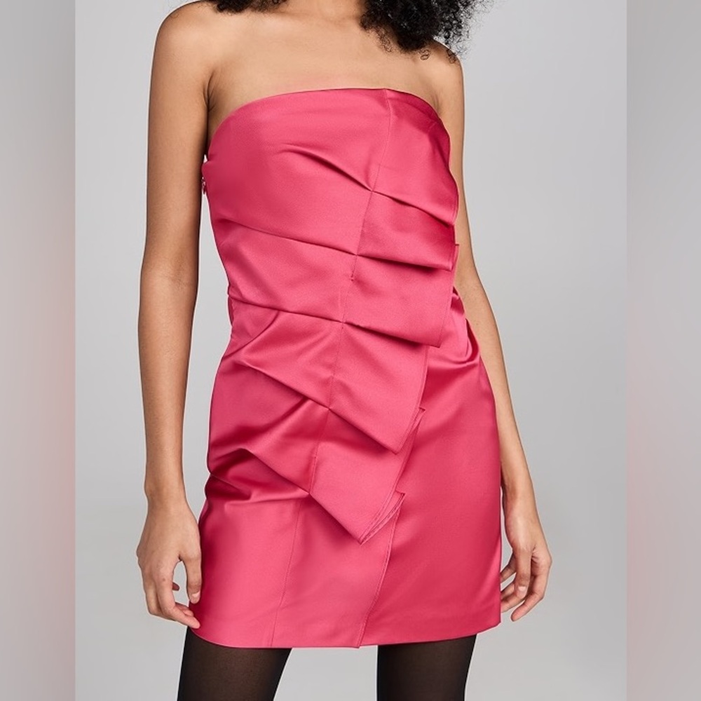 NWOT A.L.C. Talita Strapless Ruffle Mini Dress Fuchsia Pink Satin